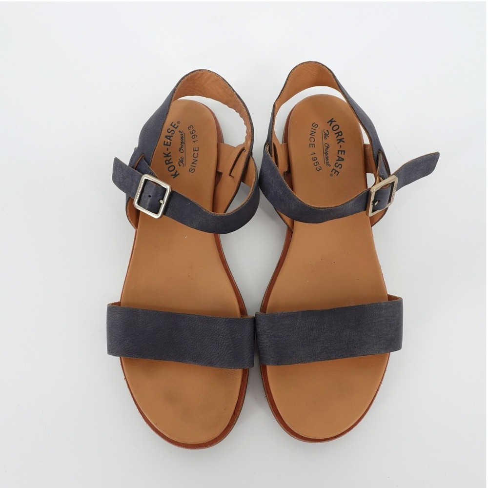 Kork Ease Womens Size 11 Navy Blue Leather Flat Buckle Ankle Strap Sandals
